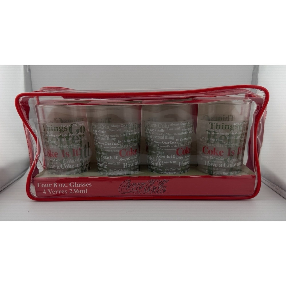 Vtg Coca Cola "Coke is it" 8-oz Drinking Glasses Original Case Anchor Hocking